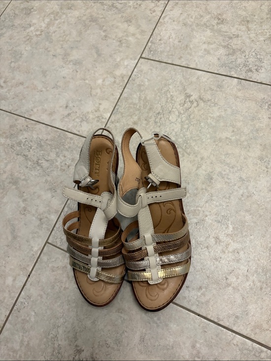 Born Shoes - Born Women's Metallic Multi-strap Slingback Sandal in White and Gold